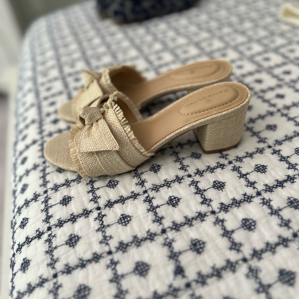 Nordstrom Tan Mules with Bow Accent